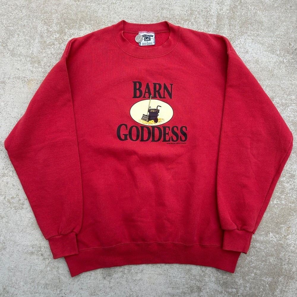 Lee Barn Goddess Sweatshirt Large Red Vintage 90s Heavyweight Graphic Pullover L